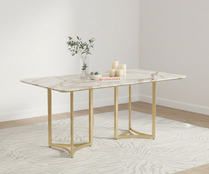 Nexus Dining Table with Indian Banswara Marble Top - 4 Seater in Rose Gold Finish - Furnishka