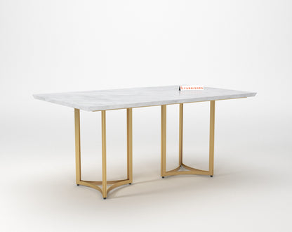 Nexus Dining Table with Indian Banswara Marble Top - 6 Seater - Furnishka 