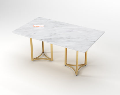 Nexus Dining Table with Indian Banswara Marble Top - 6 Seater - Furnishka 