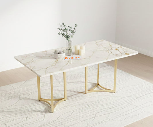 Nexus Dining Table with ROSALIA GOLD sandwich Engineering Marble Top - 4 Seater - Furnishka