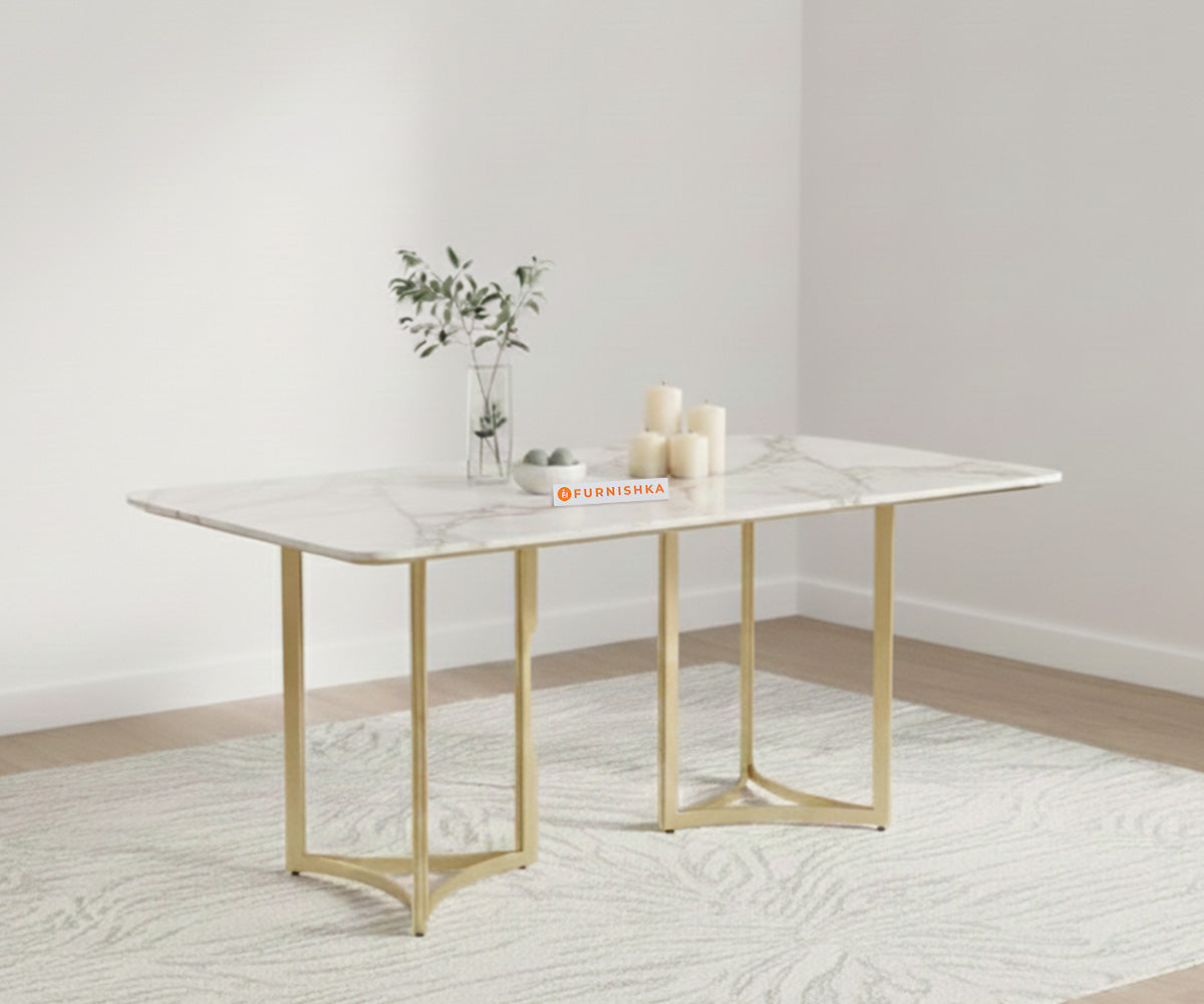 Nexus Dining Table with White Engineered Marble Top - 4 Seater - Furnishka