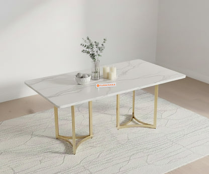 Nexus Dining Table with White Engineered Marble Top - 4 Seater - Furnishka