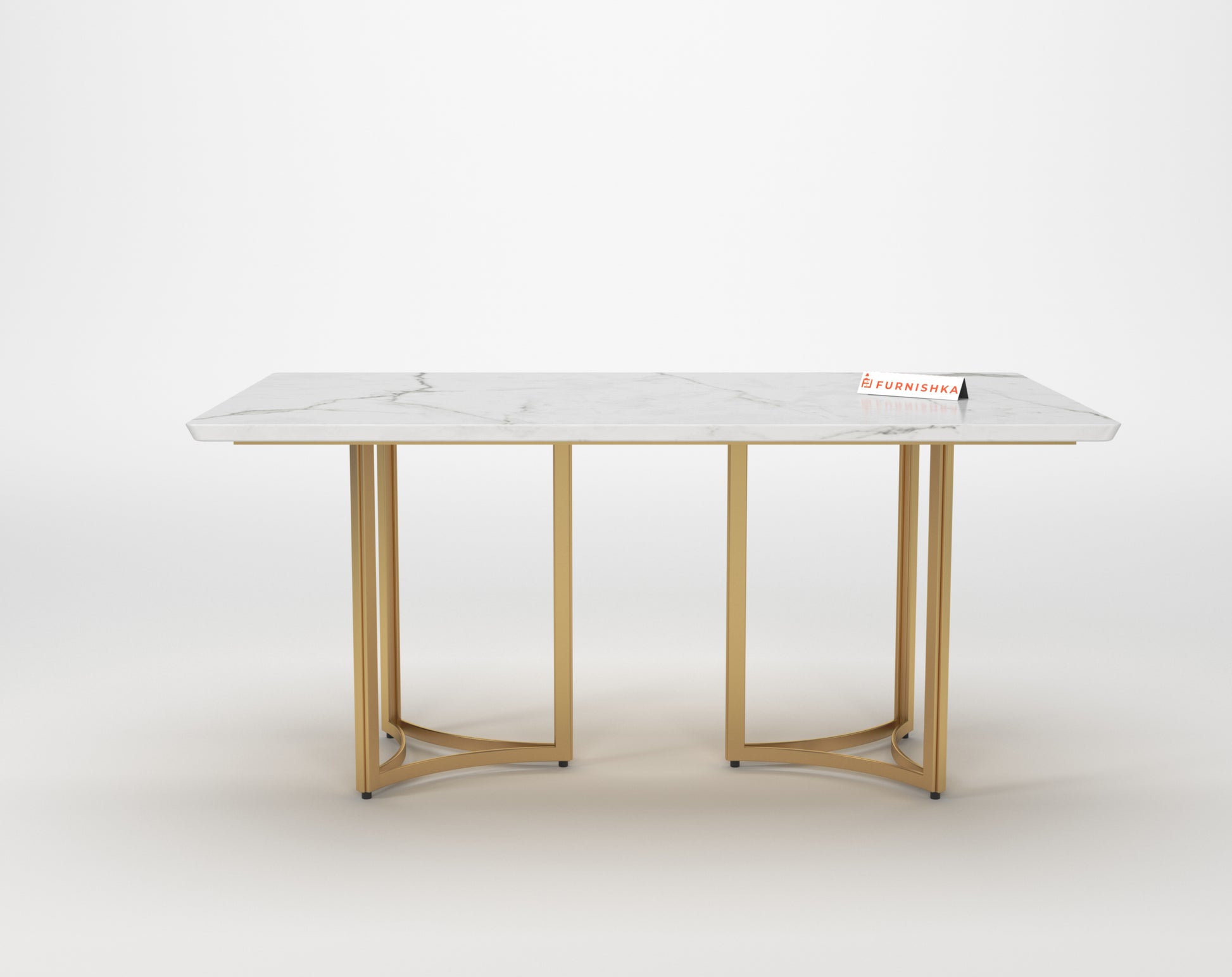 Nexus Dining Table with White Engineered Marble Top - 6 Seater - Furnishka 