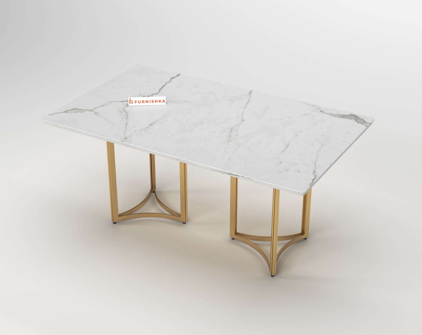 Nexus Dining Table with White Engineered Marble Top - 6 Seater - Furnishka 