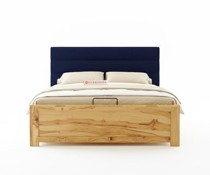 Niva Real Teak Wood Hydraulic Bed King Size Persian Blue - Furnishka 