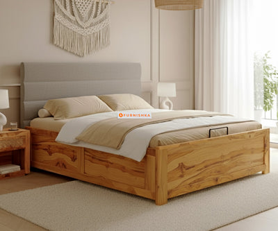 Niva Real Teak Wood Hydraulic Bed King Size Space Grey