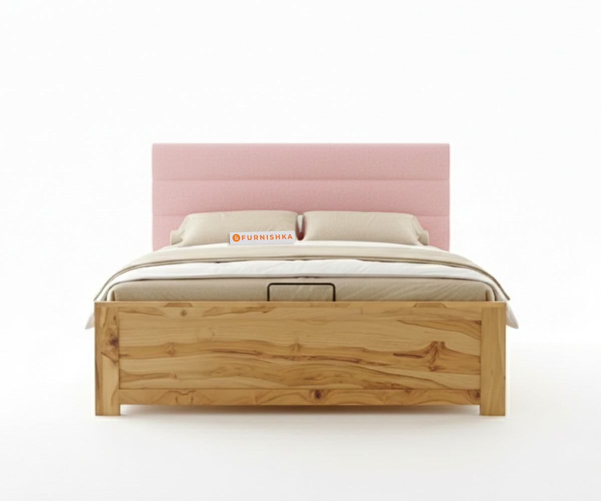 Niva Real Teak Wood Hydraulic Bed Queen Size Flamingo Pink - Furnishka 