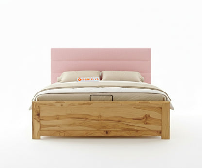 Niva Real Teak Wood Hydraulic Bed Queen Size Flamingo Pink - Furnishka 