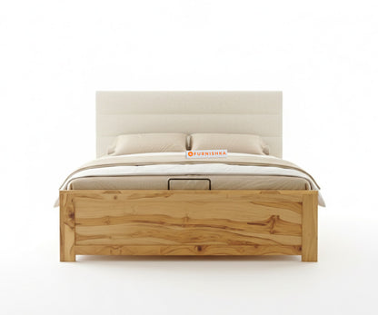 Niva Real Teak Wood Hydraulic Bed Queen Size Light Beige - Furnishka 