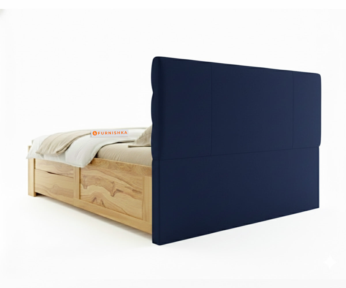 Niva Real Teak Wood Hydraulic Bed Queen Size Persian Blue - Furnishka 
