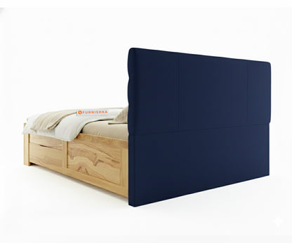 Niva Real Teak Wood Hydraulic Bed Queen Size Persian Blue - Furnishka 