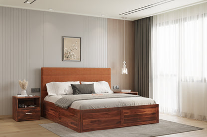 Niva Sheesham Wood bed with Upholstered headboard Box Storage King Size - Furnishka 