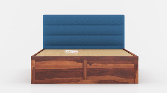 Niva Sheesham Wood bed with Upholstered headboard Box Storage King Size - Furnishka 