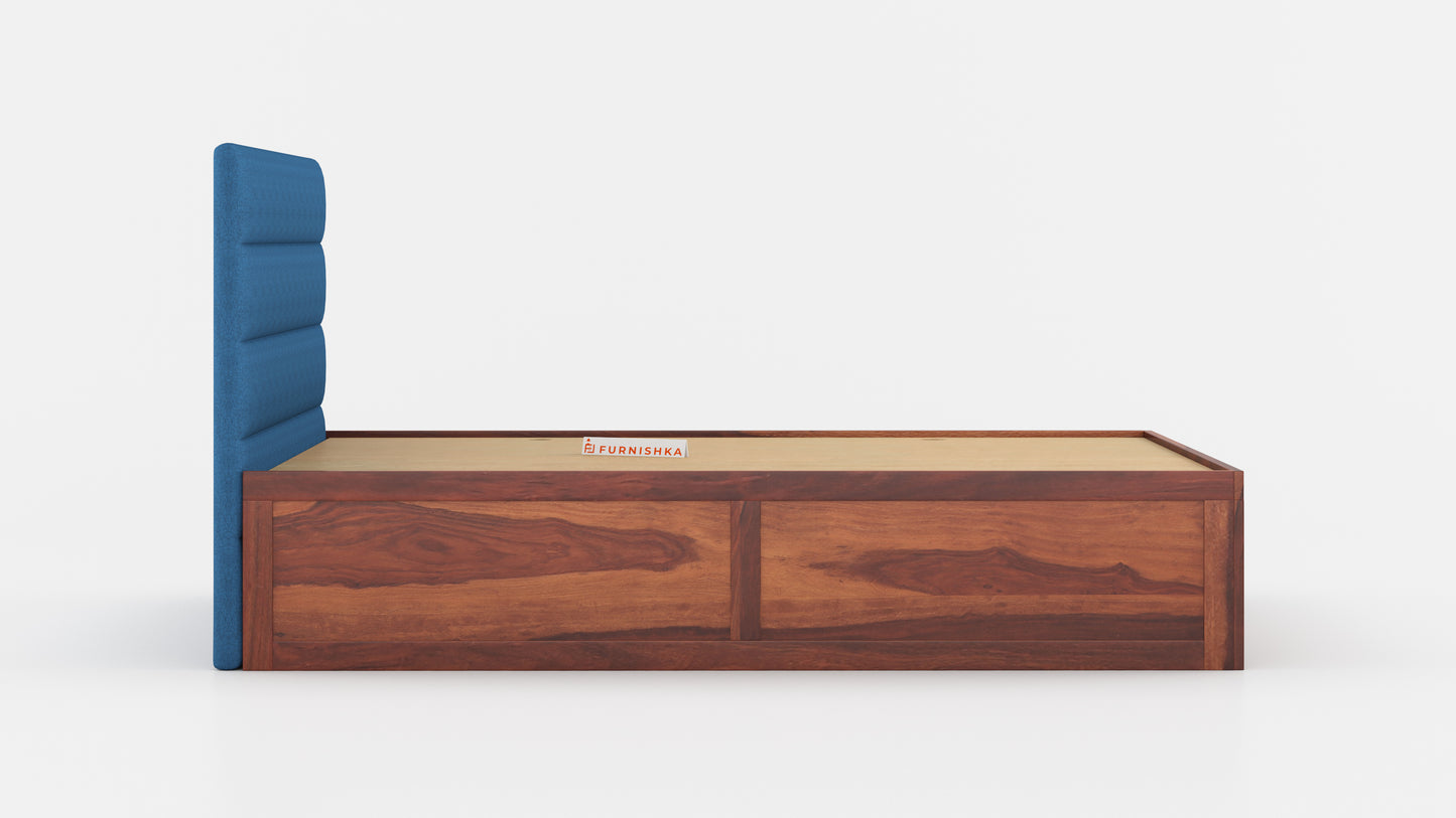 Niva Sheesham Wood bed with Upholstered headboard Box Storage King Size - Furnishka 