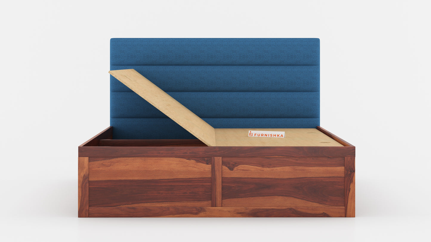 Niva Sheesham Wood bed with Upholstered headboard Box Storage King Size - Furnishka 