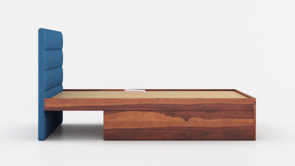 Niva Sheesham Wood bed with Upholstered headboard Drawer Storge King Size - Furnishka 