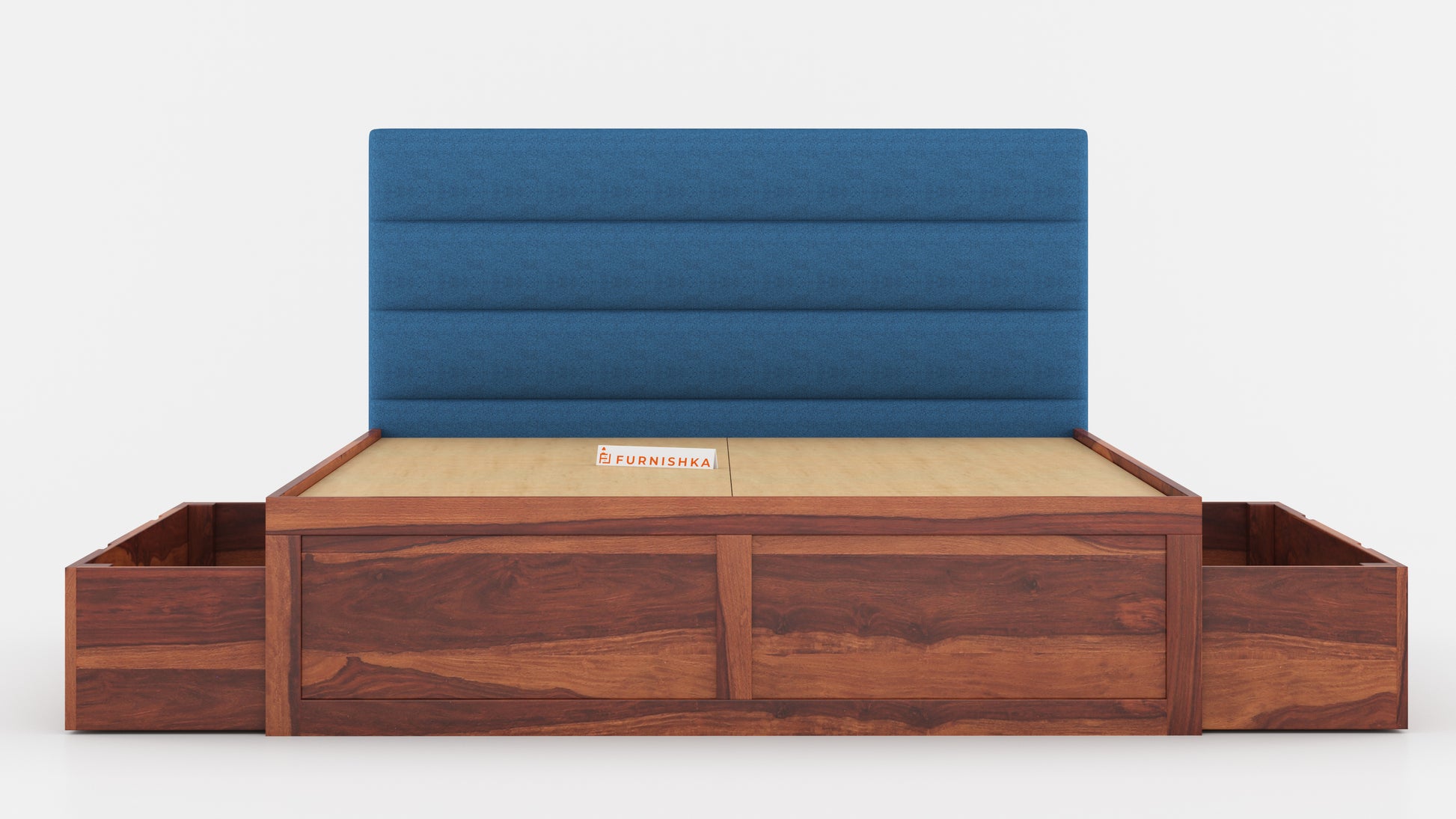 Niva Sheesham Wood bed with Upholstered headboard Drawer Storge King Size - Furnishka 