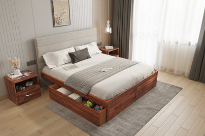 Niva Sheesham Wood bed with Upholstered headboard Drawer Storge King Size - Furnishka 