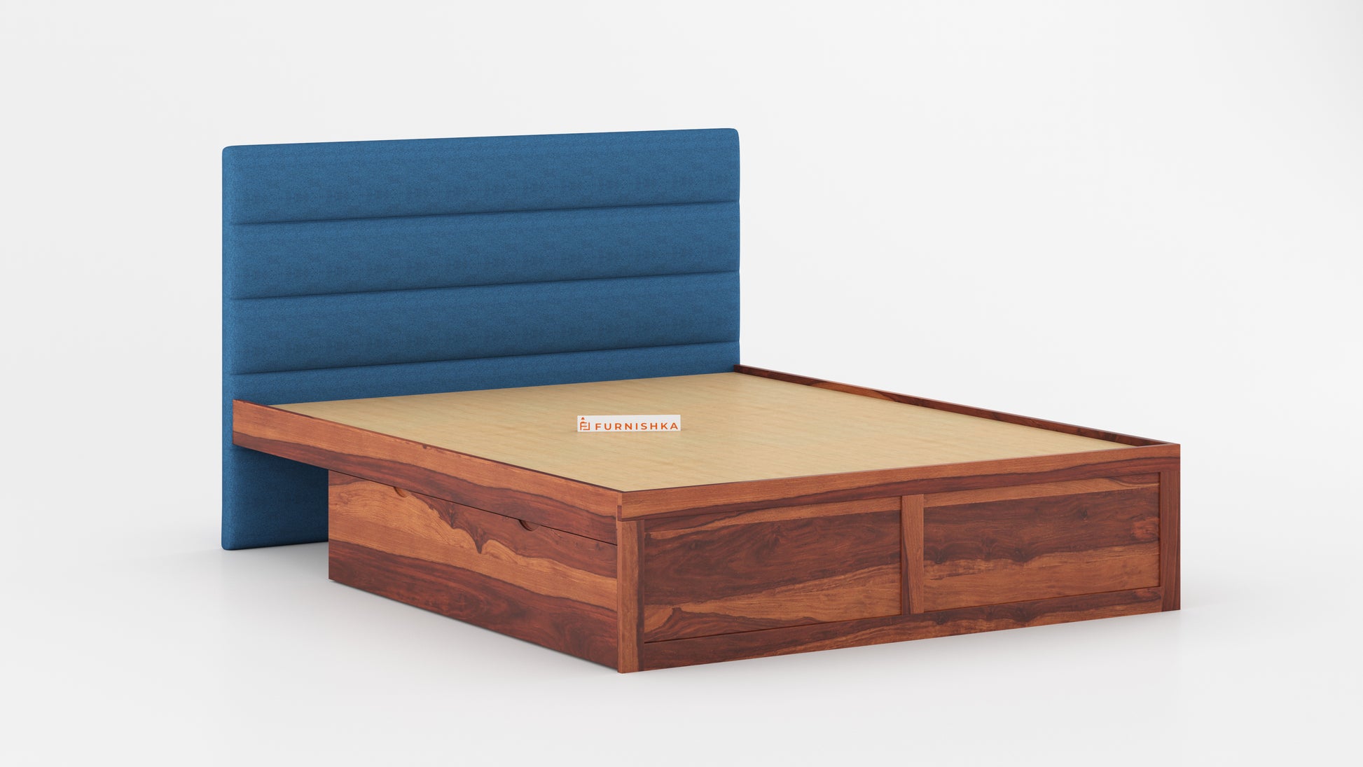 Niva Sheesham Wood bed with Upholstered headboard Drawer Storge King Size - Furnishka 