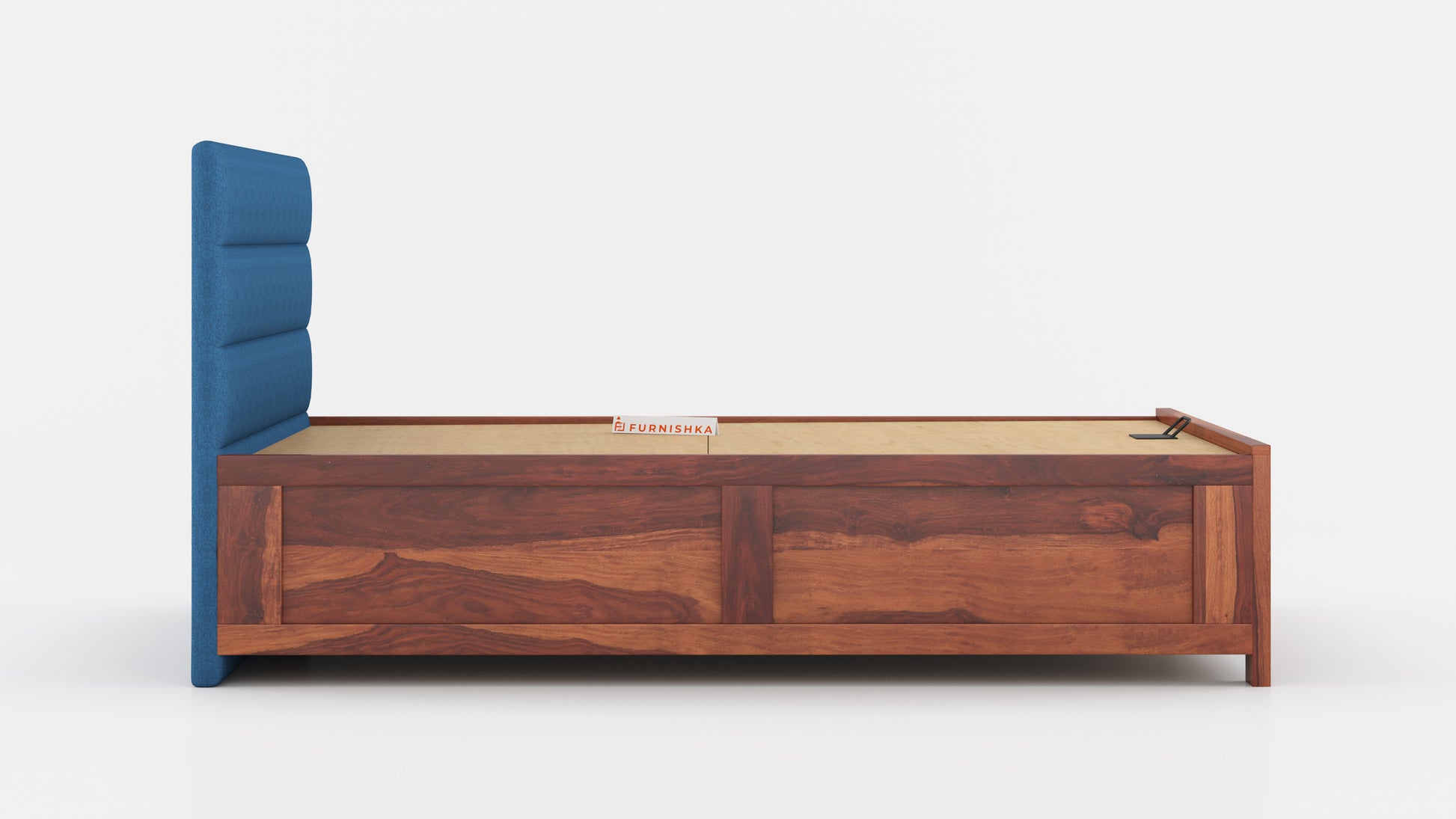 Niva Sheesham Wood bed with Upholstered headboard Hydraulic Storage King Size - Furnishka 