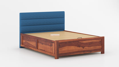 Niva Sheesham Wood bed with Upholstered headboard Hydraulic Storage King Size - Furnishka 