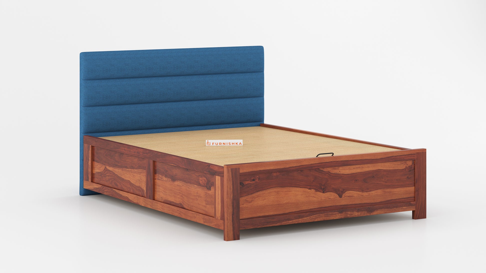 Niva Sheesham Wood bed with Upholstered headboard Hydraulic Storage King Size - Furnishka 