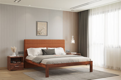 Niva Sheesham Wood bed with Upholstered headboard Non Storage King Size - Furnishka 