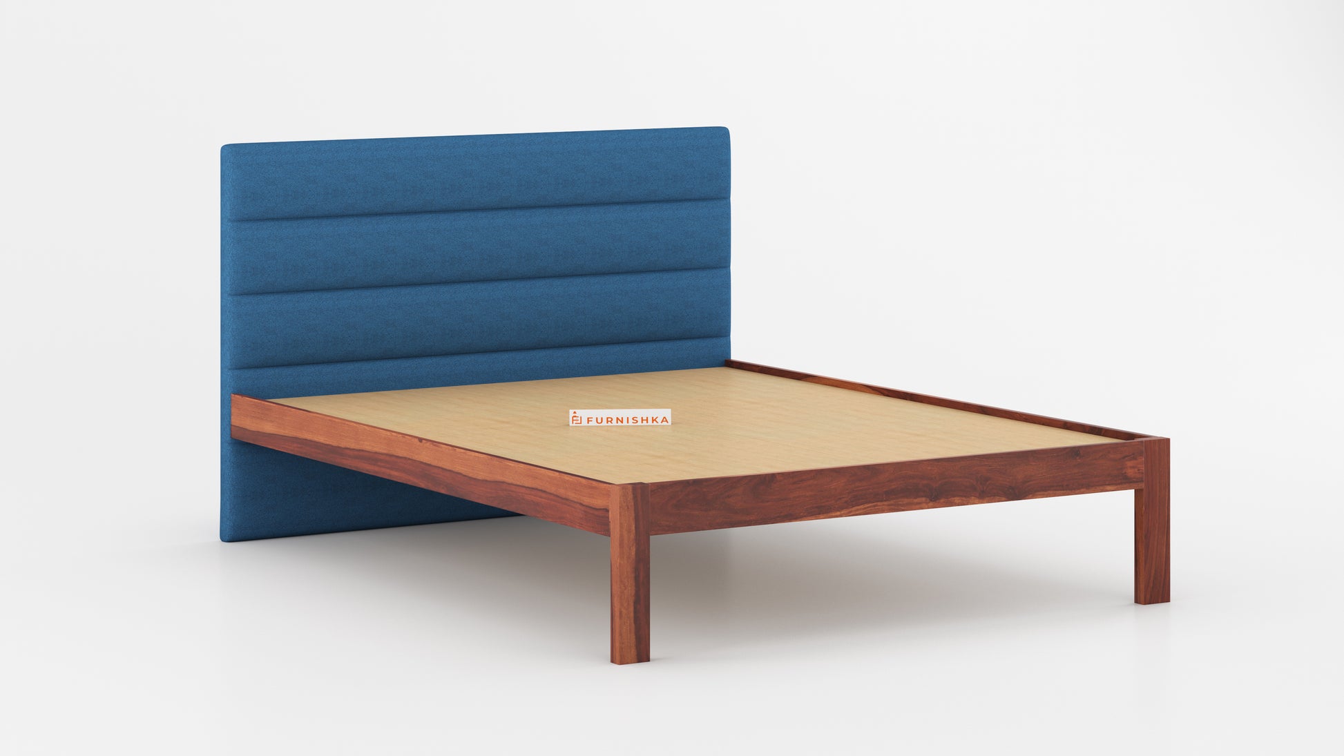 Niva Sheesham Wood bed with Upholstered headboard Non Storage King Size - Furnishka 