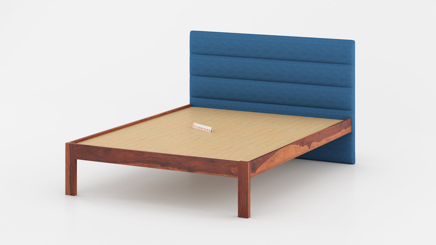 Niva Sheesham Wood bed with Upholstered headboard Non Storage King Size - Furnishka 