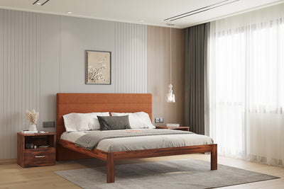 Niva Sheesham Wood bed with Upholstered headboard Non Storage Queen Size
