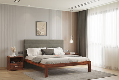 Niva Sheesham Wood bed with Upholstered headboard Non Storage Queen Size