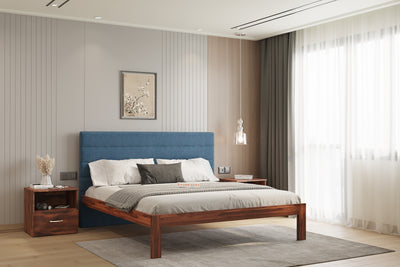 Niva Sheesham Wood bed with Upholstered headboard Non Storage Queen Size