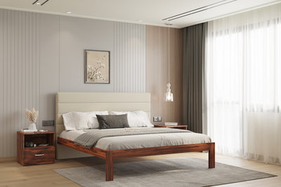 Niva Sheesham Wood bed with Upholstered headboard Non Storage Queen Size