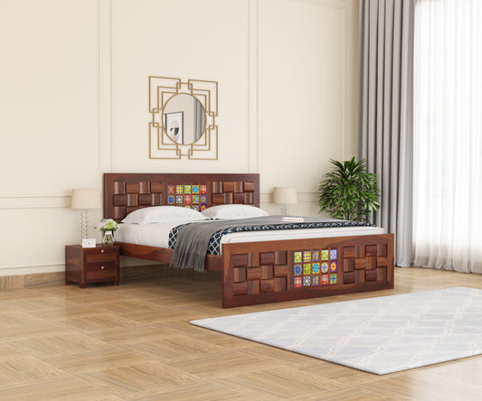 Niwar Sheesham Wood Bed Non Storage - Queen Size - Furnishka