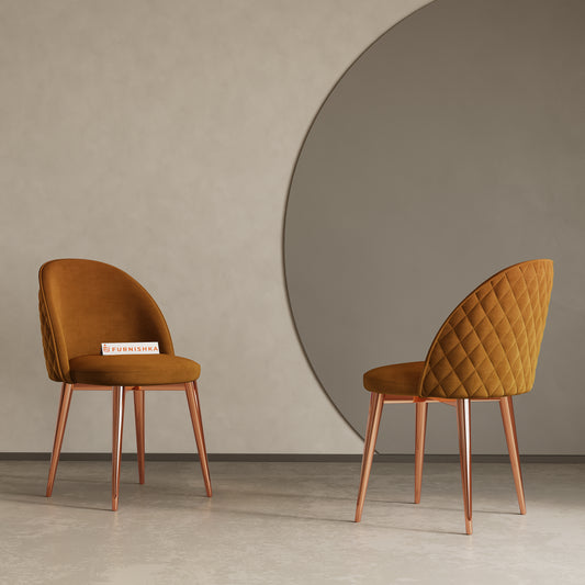 Noel Dining Chair With Rose Glod Leg Mustard Yellow - Furnishka