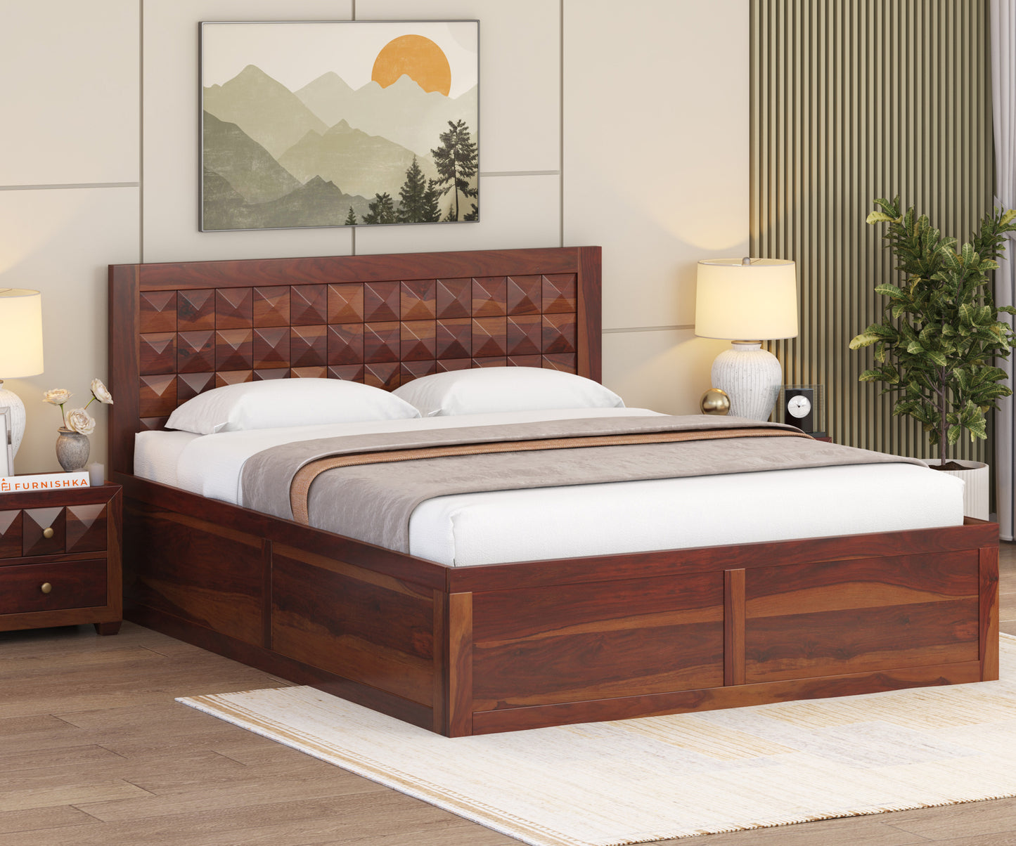 Nova Box Bed in Sheesham - King Size - Furnishka 
