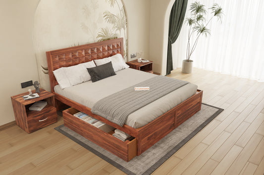 Nova Drawer Bed in Sheesham - Queen Size - Furnishka 