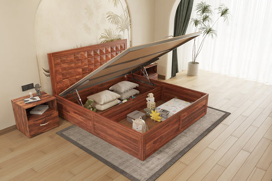 Nova Hydraulic Bed in Sheesham - Queen Size - Furnishka 