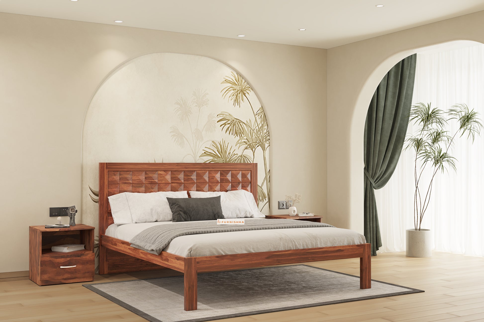 Nova Non Storage in Sheesham - Queen Size - Furnishka 