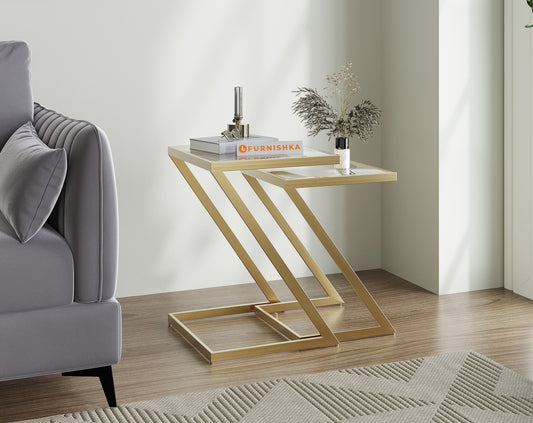 Nowra Glass Nesting Table In Gold Finish (Set Of 2) - Furnishka