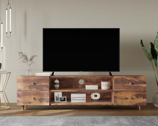 OG Palvich Sheesham TV Unit with 4 Drawers - Furnishka 