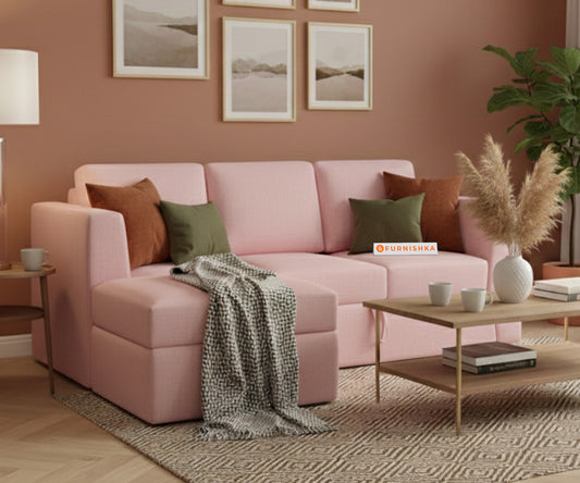 Oliver 2 Seater Sofa cum Bed - LHS Flamingo Pink - Furnishka
