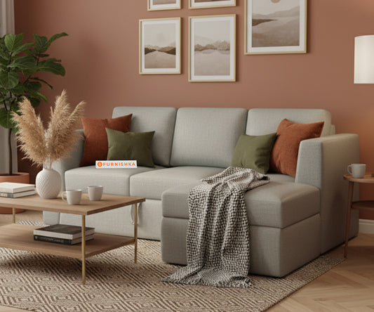 Oliver 2 Seater Sofa cum Bed - RHS  Light Beige - Furnishka