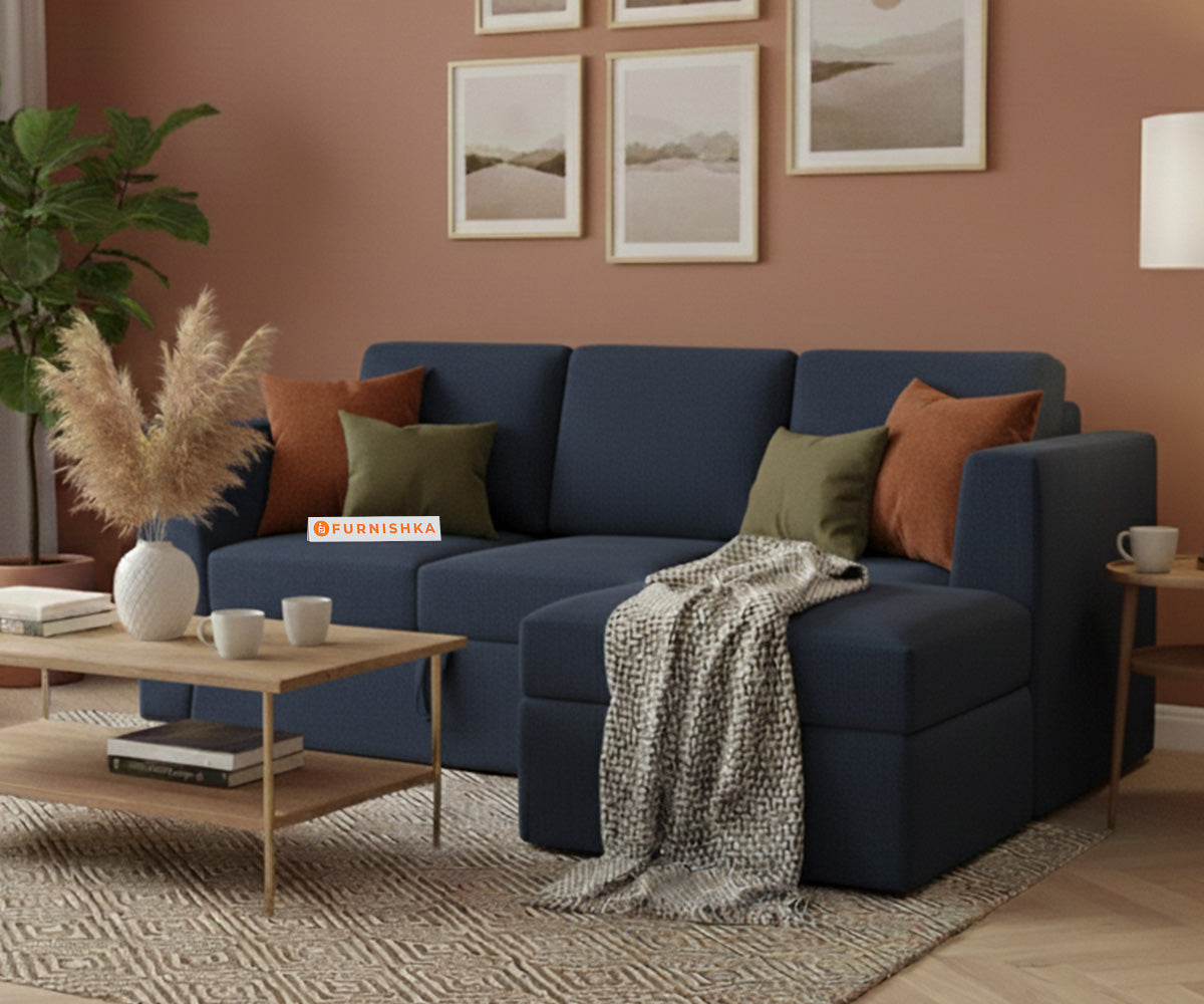 Oliver 2 Seater Sofa cum Bed - RHS Persian Blue - Furnishka 