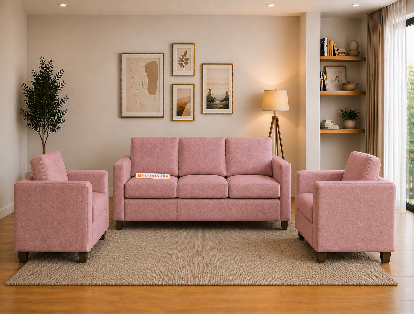 Oliver 3+1+1 Seater Sofa Set Flamingo Pink - Furnishka