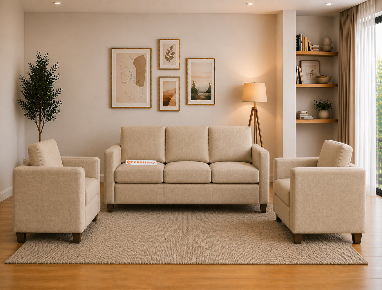 Oliver 3+1+1 Seater Sofa Set Light Beige - Furnishka