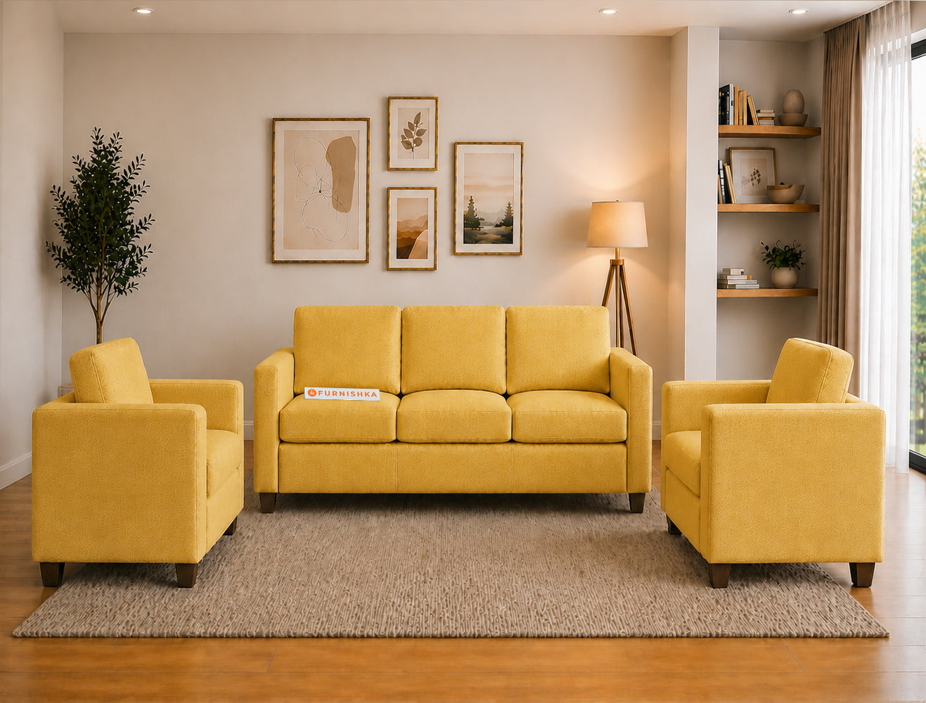 Oliver 3+1+1 Seater Sofa Set Mustard Yellow - Furnishka