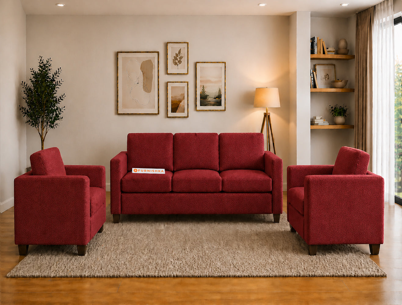 Oliver 3+1+1 Seater Sofa Set Red Wine - Furnishka