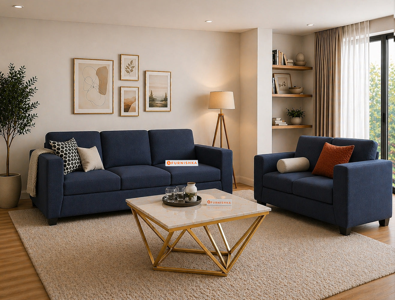 Oliver 3+2 Seater Sofa Set Persian Blue - Furnishka