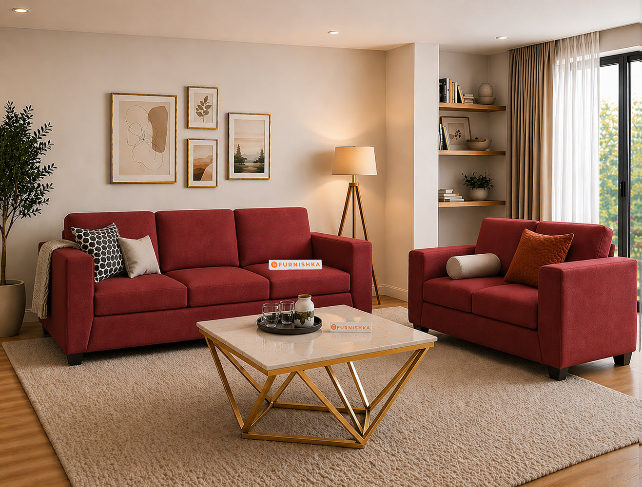 Oliver 3+2 Seater Sofa Set Red Wine - Furnishka